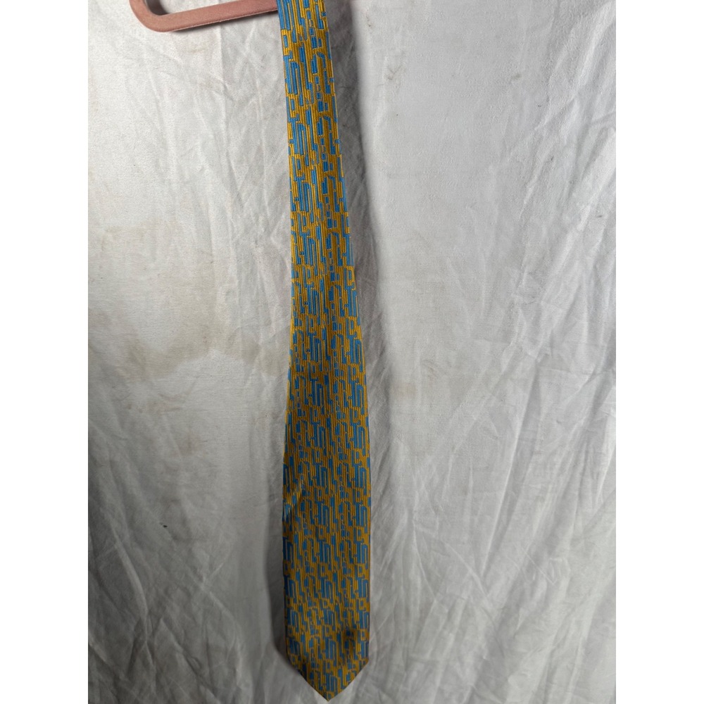 Vintage Beau Brummell Gentry Tie Gold Blue Geometric Abstract Belk-Hudson GA